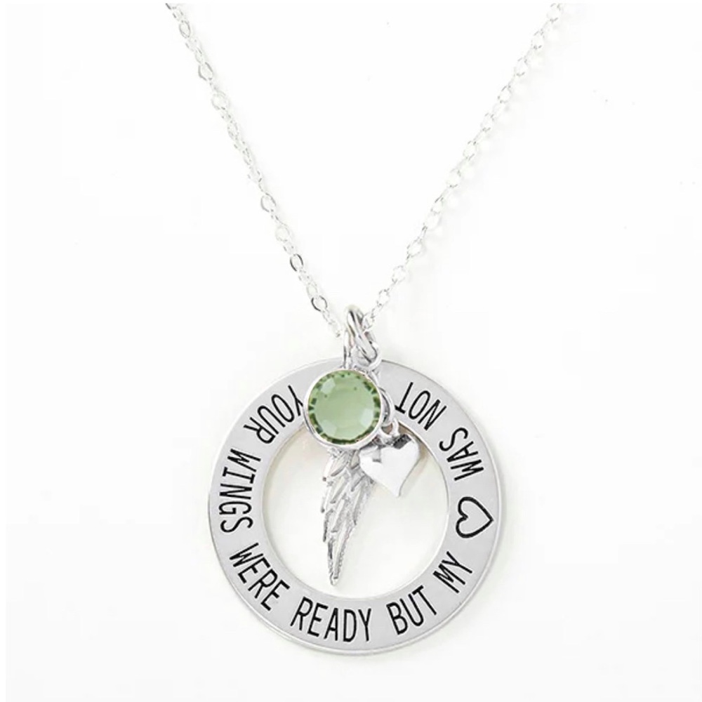 NITB Your Wings Were Ready Personalized Memorial August Birthstone Necklace